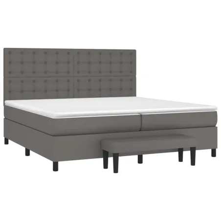 Sommier à lattes de lit avec matelas Gris 200x200 cm Similicuir