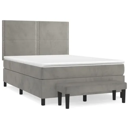 Sommier à lattes de lit et matelas Gris clair 140x190cm Velours 2