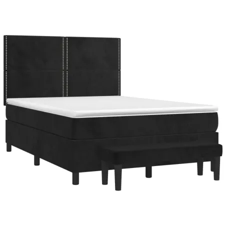 Sommier à lattes de lit avec matelas Noir 140x190 cm Velours
