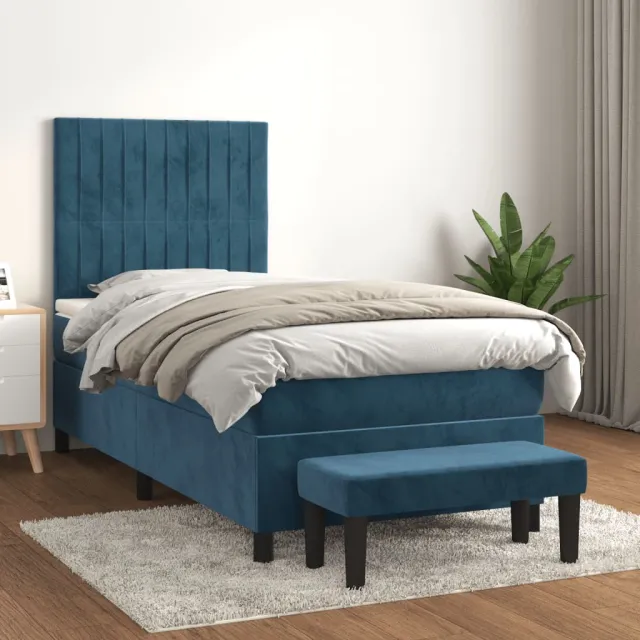 Sommier à lattes de lit avec matelas Bleu foncé 90x190 cm