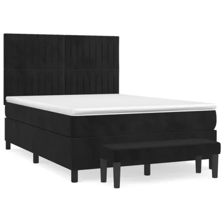 Sommier à lattes de lit avec matelas Noir 140x190 cm Velours