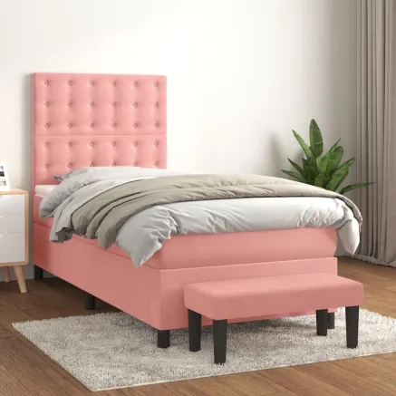 Sommier à lattes de lit avec matelas Rose 90x200 cm Velours