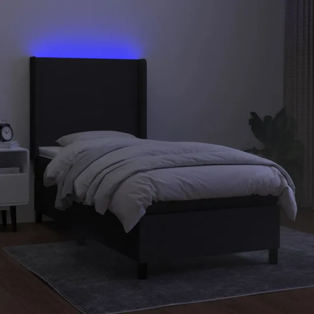 Sommier à lattes de lit matelas et LED Noir 90x200 cm Tissu