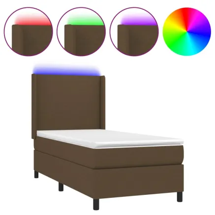 Sommier à lattes de lit matelas LED Marron foncé 90x200cm Tissu 2