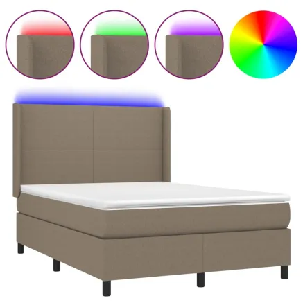 Sommier à lattes de lit matelas et LED Taupe 140x190 cm Tissu 2
