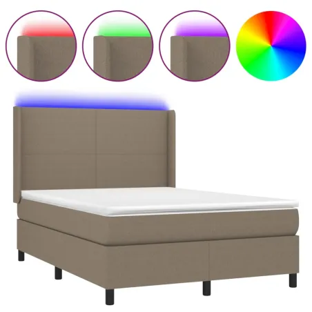 Sommier à lattes de lit matelas et LED Taupe 140x190 cm Tissu