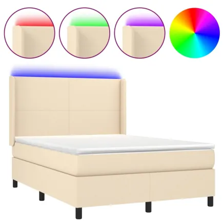 Sommier à lattes de lit matelas et LED Crème 140x200 cm Tissu 2