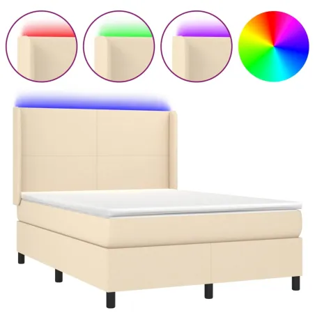 Sommier à lattes de lit matelas et LED Crème 140x200 cm Tissu