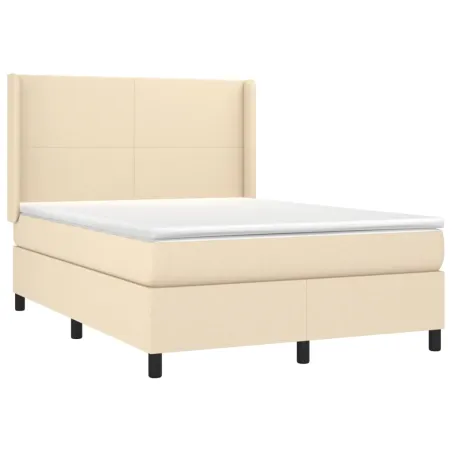 Sommier à lattes de lit matelas et LED Crème 140x200 cm Tissu