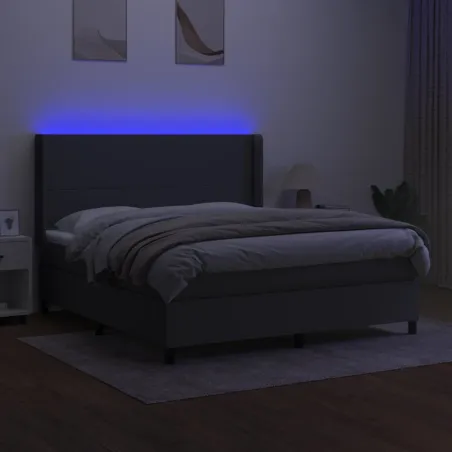 Sommier à lattes de lit matelas LED Gris foncé 180x200 cm Tissu