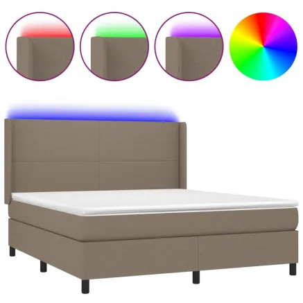 Sommier à lattes de lit matelas LED Taupe 180x200 cm Tissu 2