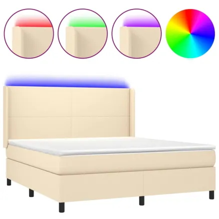 Sommier à lattes de lit matelas LED Crème 180x200 cm Tissu 2