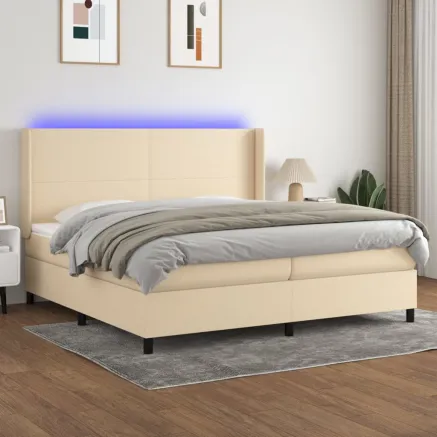 Sommier à lattes de lit matelas LED Crème 200x200 cm Tissu