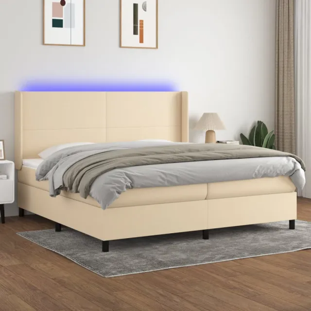 Sommier à lattes de lit matelas LED Crème 200x200 cm Tissu
