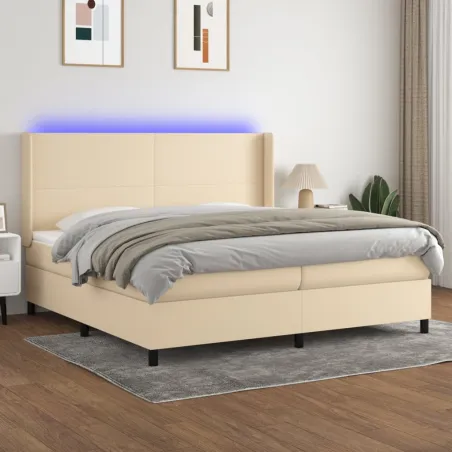 Sommier à lattes de lit matelas LED Crème 200x200 cm Tissu