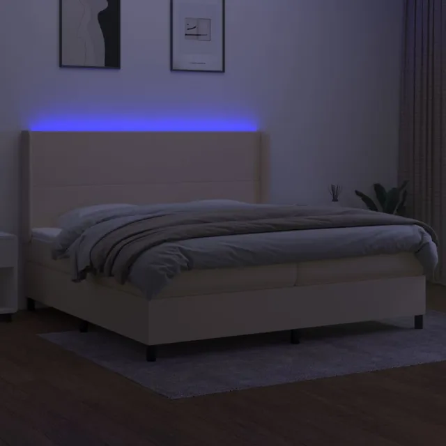 Sommier à lattes de lit matelas LED Crème 200x200 cm Tissu
