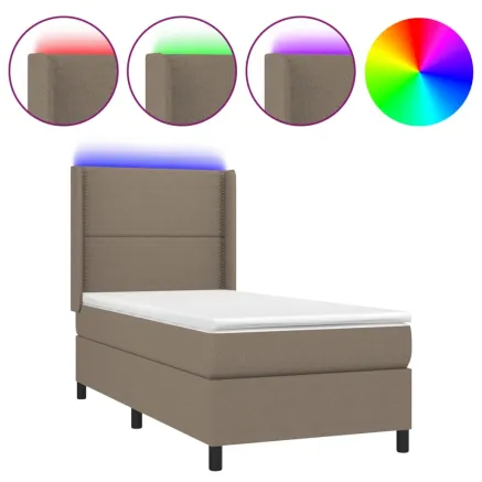 Sommier à lattes de lit matelas LED Taupe 90x200 cm Tissu 2