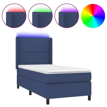 Sommier à lattes de lit matelas LED Bleu 100x200 cm Tissu
