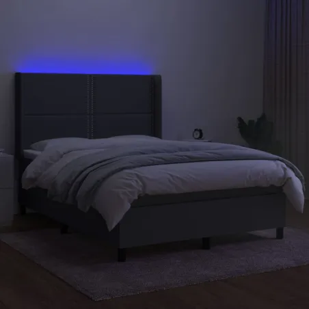 Sommier à lattes de lit matelas LED Gris foncé 140x190 cm Tissu