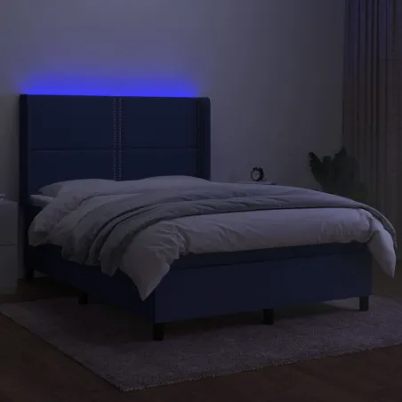 Sommier à lattes de lit matelas LED Bleu 140x190 cm Tissu
