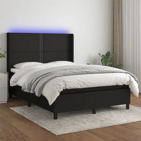 Sommier à lattes de lit matelas LED Noir 140x200 cm Tissu