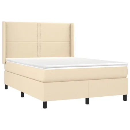 Sommier à lattes de lit matelas LED Crème 140x200 cm Tissu