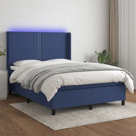 Sommier à lattes de lit matelas LED Bleu 140x200 cm Tissu