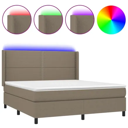 Sommier à lattes de lit matelas LED Taupe 180x200 cm Tissu 2