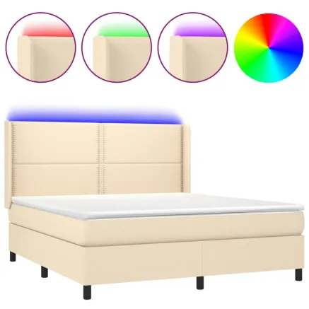 Sommier à lattes de lit matelas LED Crème 180x200 cm Tissu 2