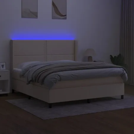 Sommier à lattes de lit matelas LED Crème 180x200 cm Tissu