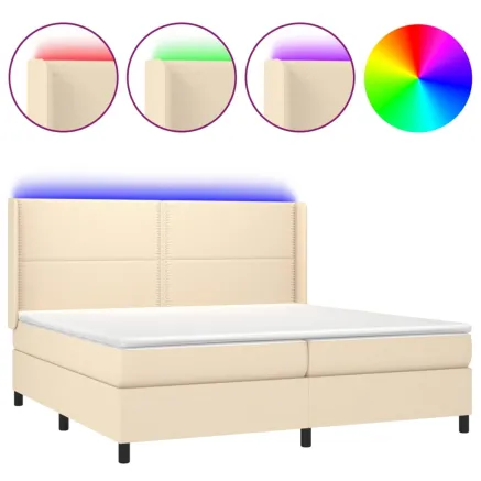 Sommier à lattes de lit matelas LED Crème 200x200 cm Tissu 2