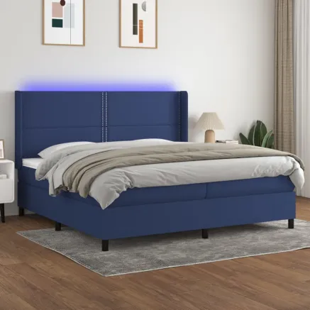 Sommier à lattes de lit matelas LED Bleu 200x200 cm Tissu