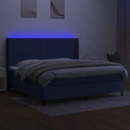 Sommier à lattes de lit matelas LED Bleu 200x200 cm Tissu