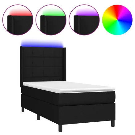 Sommier à lattes de lit matelas LED Noir 90x190 cm Tissu 2