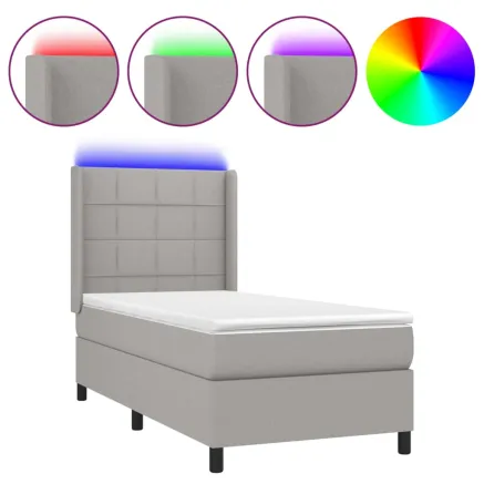 Sommier à lattes de lit matelas LED Gris clair 90x200cm Tissu 2