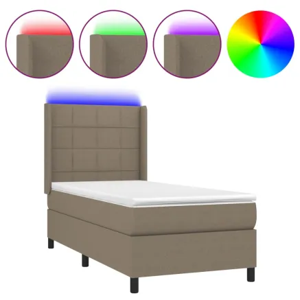 Sommier à lattes de lit matelas et LED Taupe 100x200 cm Tissu 2