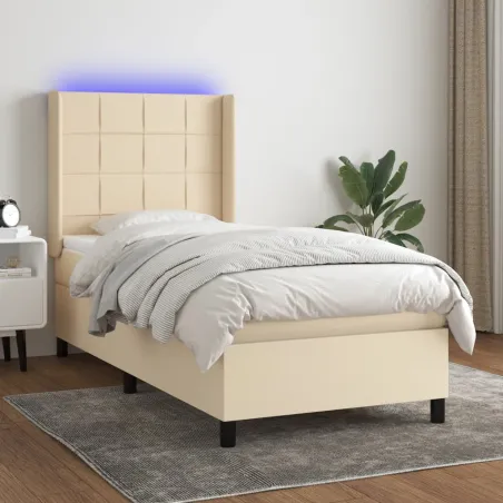 Sommier à lattes de lit matelas et LED Crème 100x200 cm Tissu