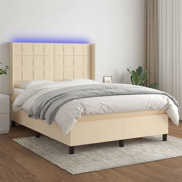 Sommier à lattes de lit matelas et LED Crème 140x200 cm Tissu