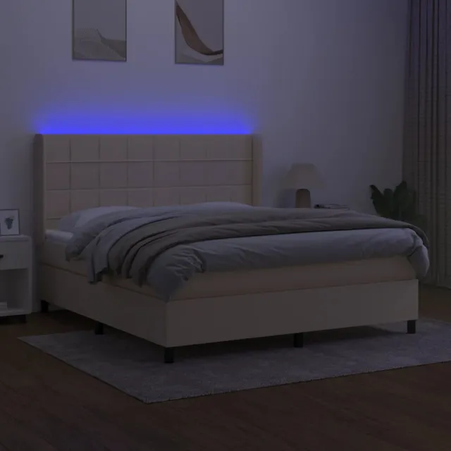 Sommier à lattes de lit matelas et LED Crème 160x200 cm Tissu