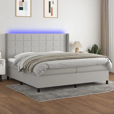 Sommier à lattes de lit matelas LED Gris clair 200x200 cm Tissu