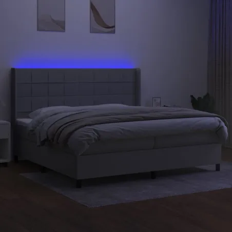 Sommier à lattes de lit matelas LED Gris clair 200x200 cm Tissu