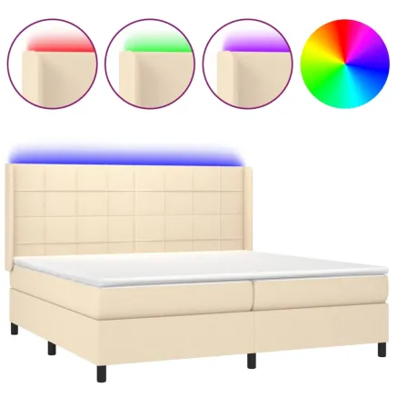 Sommier à lattes de lit matelas et LED Crème 200x200 cm Tissu 2