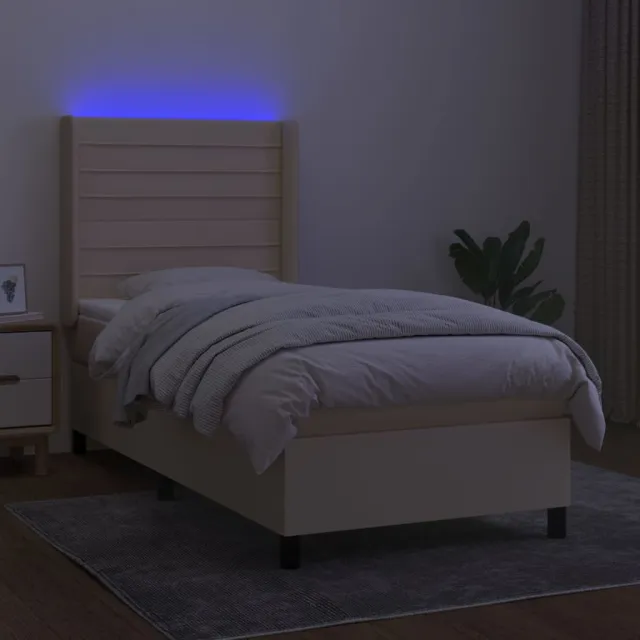 Sommier à lattes de lit matelas et LED Crème 80x200cm Tissu