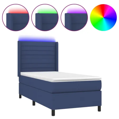 Sommier à lattes de lit matelas et LED Bleu 80x200cm Tissu