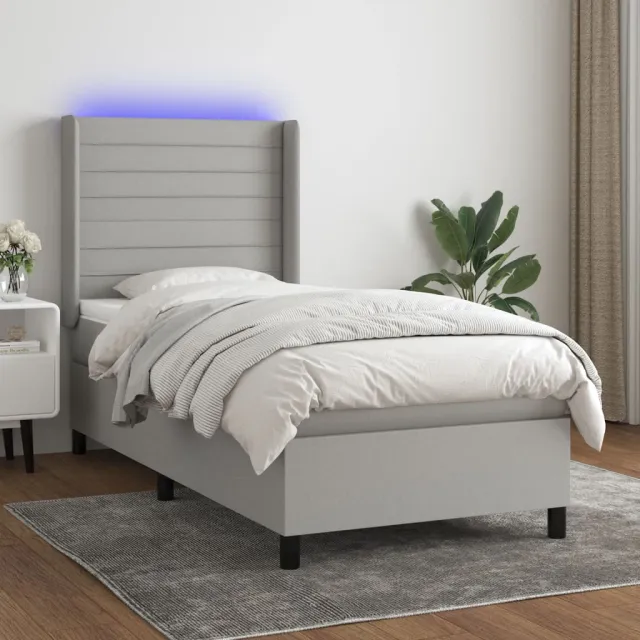 Sommier à lattes de lit matelas LED Gris clair 90x190cm Tissu