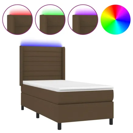 Sommier à lattes de lit matelas LED Marron foncé 90x190cm Tissu 2