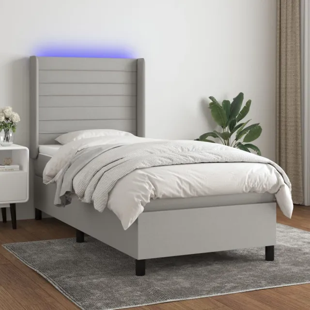 Sommier à lattes de lit matelas LED Gris clair 90x200cm Tissu