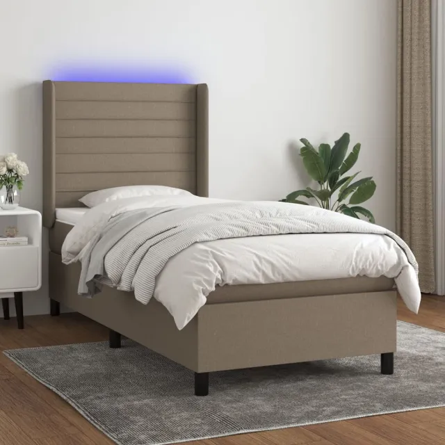 Sommier à lattes de lit matelas et LED Taupe 90x200 cm Tissu
