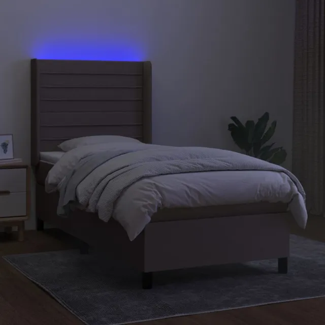 Sommier à lattes de lit matelas et LED Taupe 90x200 cm Tissu