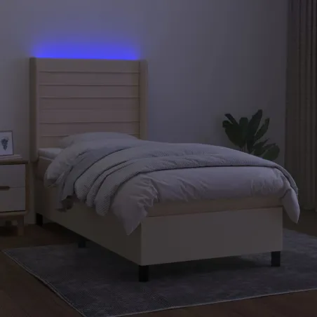 Sommier à lattes de lit matelas et LED Crème 90x200 cm Tissu